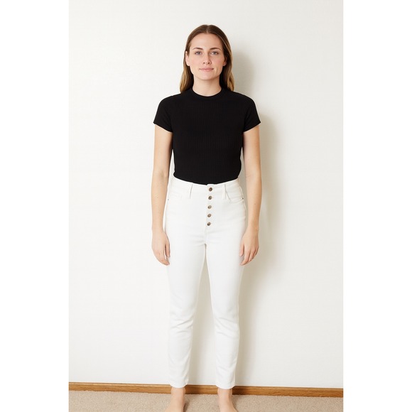 Banana Republic Denim - Banana Republic High Rise Skinny Jeans White Denim Button Fly‎ Petite Size 31